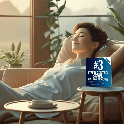 A woman sits comfortably in a chair, with a CD on the table, enjoying a moment of relaxation.