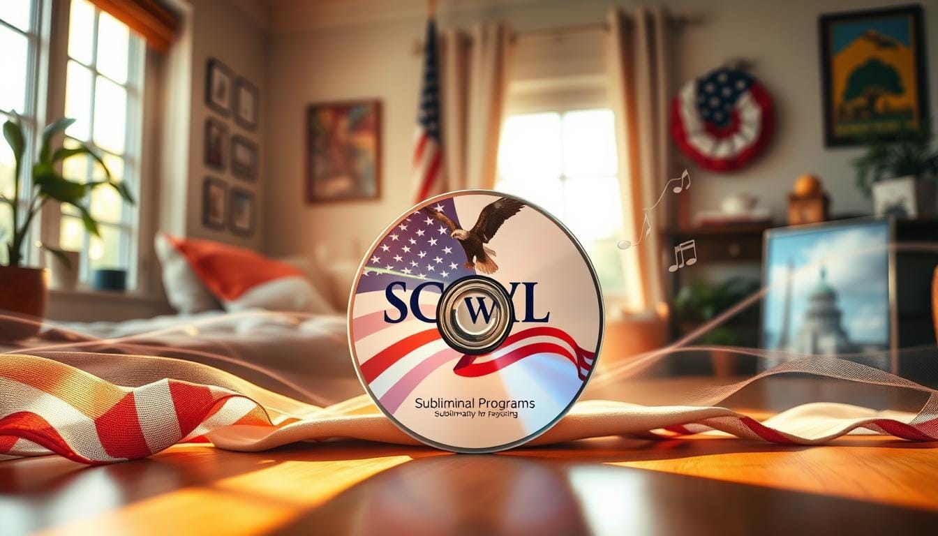 A CD featuring the American flag and the word "SCWL," labeled as SCWL Subliminal Program #101 on patriotism.