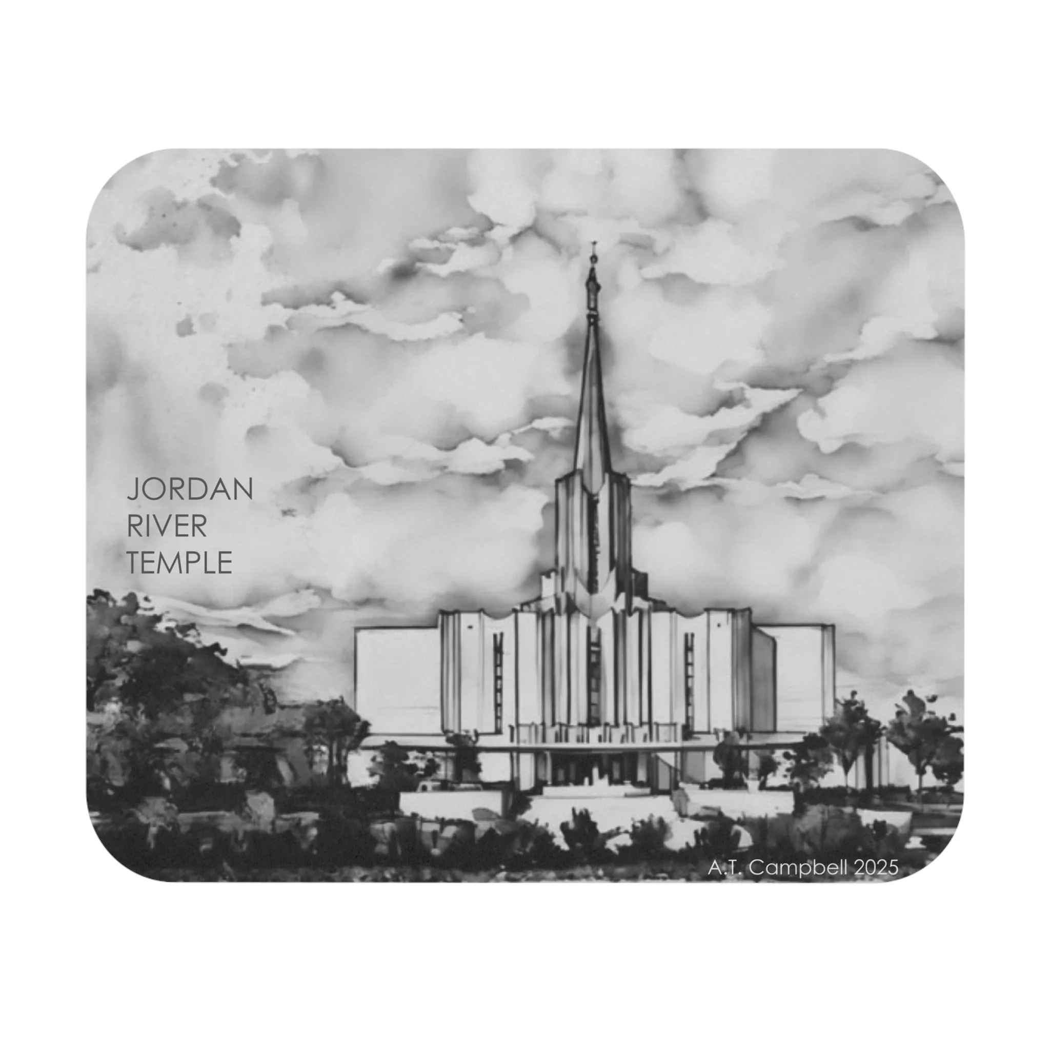 Sketch of the Jordan River Temple on a Mouse Pad